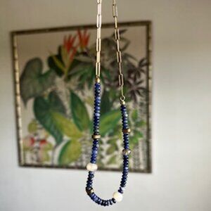 🧡 3/15 Anthropologie Serefina Gold Ring Blue Beaded Necklace
